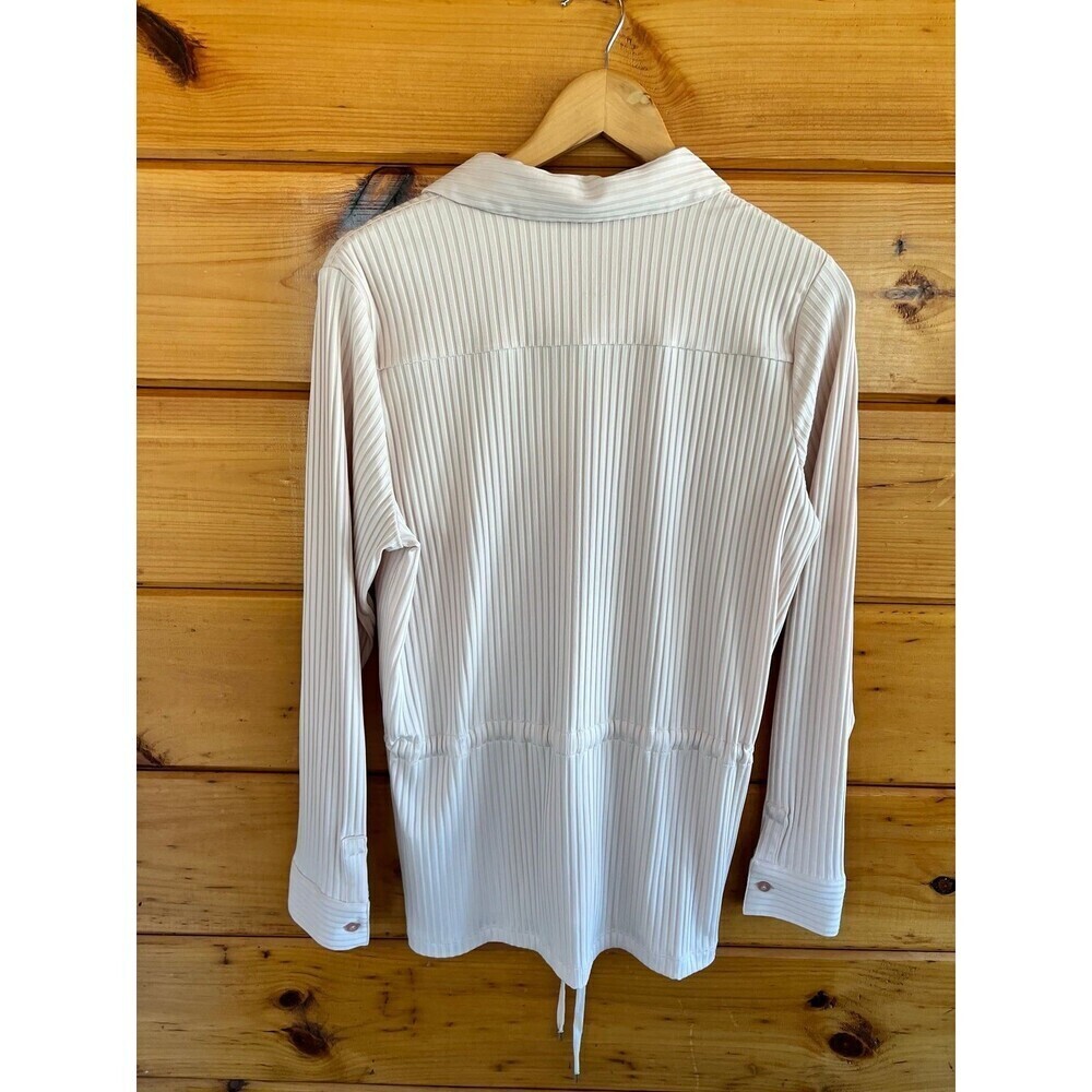Calvin Klein Women’s Beige Cinch Waist Ribbed Button-Down Top Shirt Small - Picture 4 of 4
